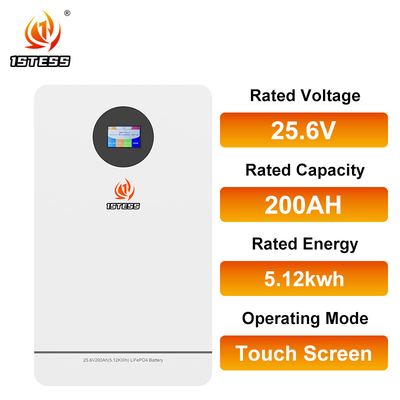 25.6V 51.2V Systèmes de stockage d'énergie 5,12kwh 100Ah 200Ah LiFePo4 batterie au lithium Écran tactile