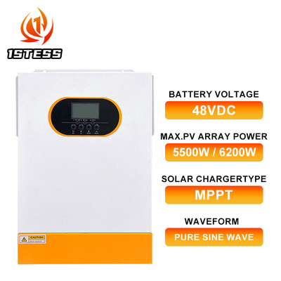 Système d'alimentation solaire de secours à tension de sortie de 48 VDC Inverseur hybride 5000 W avec chargeur solaire MPPT