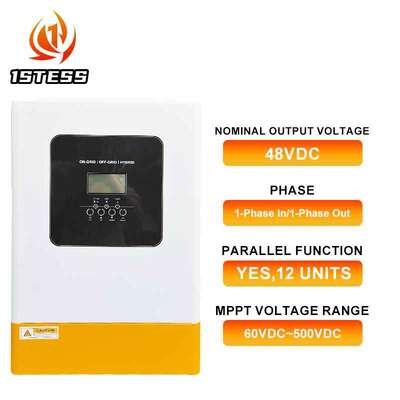 Onduleur solaire hybride monophasé 5,5 kW 6,2 kW à onde sinusoïdale pure avec contrôleur solaire MPPT 120 A intégré