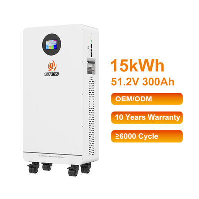 Batterie domestique 15,36 kWh 51,2 V 300 Ah LiFePO4 avec moniteur à écran tactile à roues intégrées